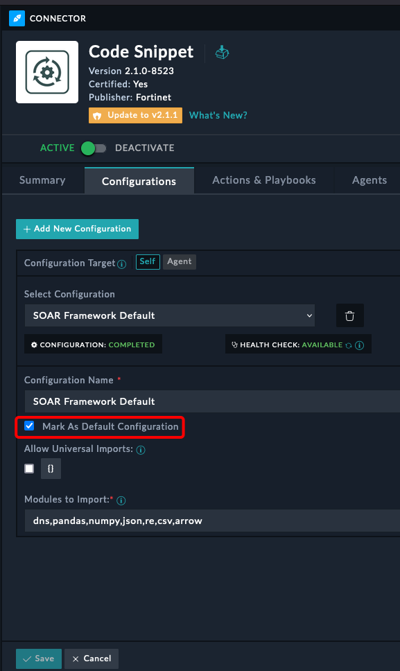 Code Snippet Configuration