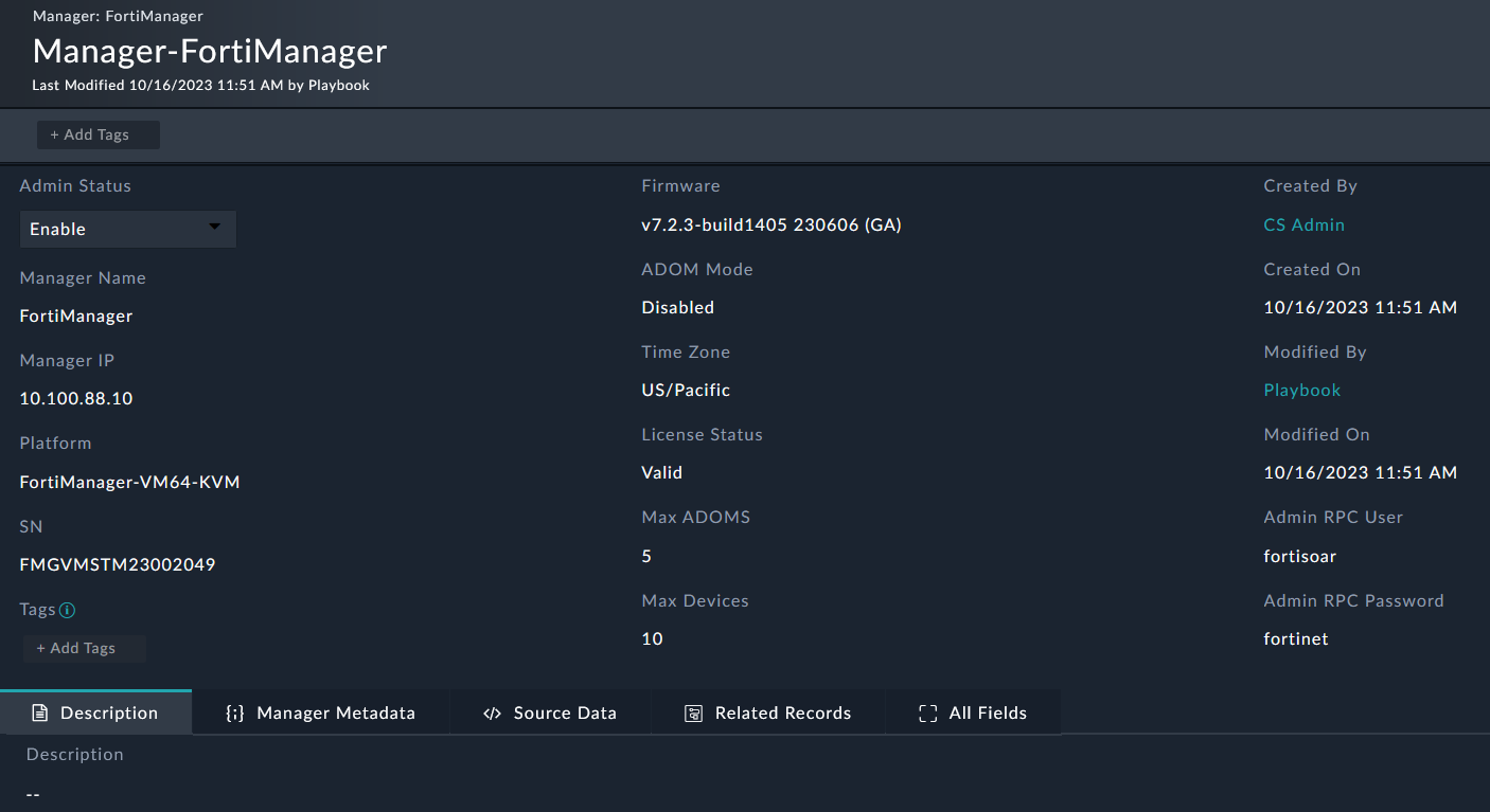 FortiManager Record