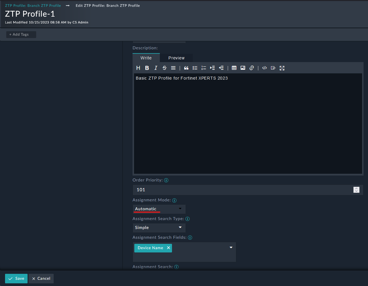 Set ZTP profile to automatic